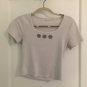 White Crop-Top, Daisy Decorations, Size Small, Caution To The Wind